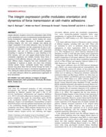 Integrins alpha5beta1 and alphvbeta3 differentially control orientation and dynamics of force transmission at cell matrix adhesions