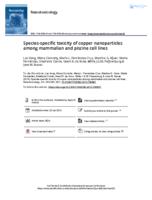 Species-specific toxicity of copper nanoparticles among mammalian and piscine cell lines