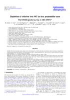 Depletion of chlorine into HCl ice in a protostellar core. The CHESS spectral survey of OMC-2 FIR 4