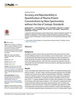 Accuracy and Reproducibility in Quantification of Plasma Protein Concentrations by Mass Spectrometry without the Use of Isotopic Standards