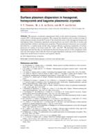 Surface plasmon dispersion in hexagonal, honeycomb and kagome plasmonic crystals