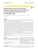 Highly active promoters and native secretion signals for protein production during extremely low growth rates in Aspergillus niger
