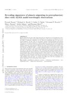 Revealing signatures of planets migrating in protoplanetary discs with ALMA multiwavelength observations