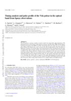 Timing analysis and pulse profile of the Vela pulsar in the optical band from Iqueye observations