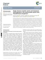 Single electron transfer events and dynamical heterogeneity in the small protein azurin from Pseudomonas aeruginosa