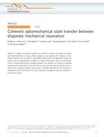 Coherent optomechanical state transfer between disparate mechanical resonators