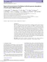 Improved measurements of turbulence in the hot gaseous atmospheres of nearby giant elliptical galaxies