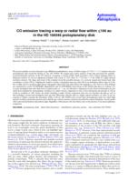 CO emission tracing a warp or radial flow within <~ 100 au in the HD 100546 protoplanetary disk