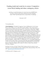 Funding model and creativity in science: Competitive versus block funding and status contingency effects