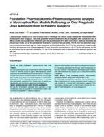 Population Pharmacokinetic/Pharmacodynamic Analysis of Nociceptive Pain Models Following an Oral Pregabalin Dose Administration to Healthy Subjects