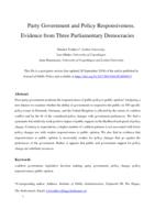 Party Government and Policy Responsiveness. Evidence from Three Parliamentary Democracies