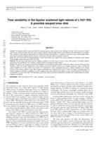 Time variability in the bipolar scattered light nebula of L1527 IRS: a possible warped inner disk