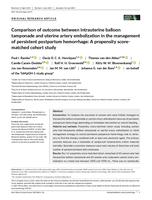 Comparison of outcome between intrauterine balloon tamponade and uterine artery embolization in the management of persistent postpartum hemorrhage: A propensity score-matched cohort study