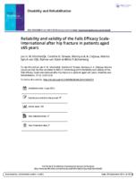 Reliability and validity of the Falls Efficacy Scale-International after hip fracture in patients aged >= 65 years