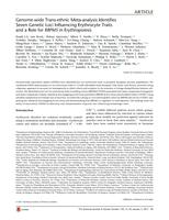 Genome-wide Trans-ethnic Meta-analysis Identifies Seven Genetic Loci Influencing Erythrocyte Traits and a Role for RBPMS in Erythropoiesis