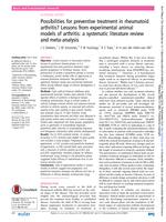 Possibilities for preventive treatment in rheumatoid arthritis? Lessons from experimental animal models of arthritis: a systematic literature review and meta-analysis