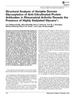 Structural Analysis of Variable Domain Glycosylation of Anti-Citrullinated Protein Antibodies in Rheumatoid Arthritis Reveals the Presence of Highly Sialylated Glycans