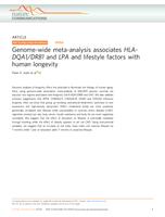 Genome-wide meta-analysis associates HLA-DQA1/DRB1 and LPA and lifestyle factors with human longevity