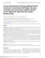 Lower blood pressure during antihypertensive treatment is associated with higher all-cause mortality and accelerated cognitive decline in the oldest-old. Data from the Leiden 85-plus Study