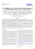 The ALHAMBRA survey: B-band luminosity function of quiescent and star-forming galaxies at 0.2  <= z < 1 by PDF analysis