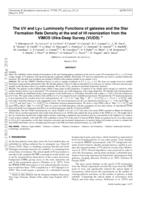 UV and Ly-alpha luminosity functions of galaxies and star formation rate density at the end of HI reionization from the VIMOS UltraDeep Survey (VUDS)