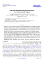 Deep search for hydrogen peroxide toward pre- and protostellar objects. Testing the pathway of grain surface water formation