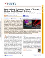Laser-induced frequency tuning of Fourier-limited single-molecule emitter