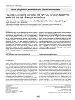 Haplotypes encoding the factor VIII 1241 Glu variation, factor VIII levels and the risk of venous thrombosis
