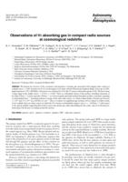 Observations of H I absorbing gas in compact radio sources at cosmological redshifts