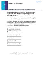 Participation restrictions among adolescents and adults with neonatal brachial plexus palsy: the patient perspective