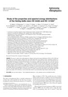 Study of the properties and spectral energy distributions of the Herbig AeBe stars HD 34282 and HD 141569