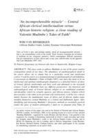 'An incomprehensible miracle' - Central African clerical intellectualism versus African historic religion: A close reading of Valentin Mudimbe's Tales of Faith