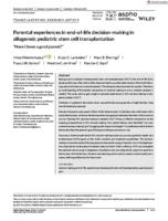 Parental experiences in end-of-life decision-making in allogeneic pediatric stem cell transplantation "Have I been a good parent?"