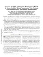 Increased mortality and vascular phenotype in a knock-in mouse model of retinal vasculopathy with cerebral leukoencephalopathy and systemic manifestations