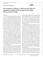 One non-believer: response to "Obviously Nine Believers: Actionable Germline Genetic Variants for Pre-emptive Pharmacogenetic Testing"