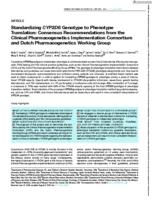 Standardizing CYP2D6 genotype to phenotype translation