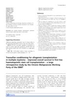 Treosulfan conditioning for allogeneic transplantation in multiple myeloma - improved overall survival in first line haematopoietic stem cell transplantation - a large retrospective study by the Chronic Malignancies Working Party of the EBMT