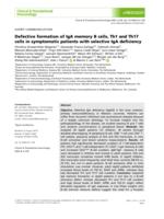 Defective formation of IgA memory B cells, Th1 and Th17 cells in symptomatic patients with selective IgA deficiency