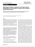 What range of motion is achieved 5 years after external rotationplasty of the shoulder in infants with an obstetric brachial plexus injury?