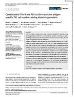 Combinatorial Tim-3 and PD-1 activity sustains antigen-specific Th1 cell numbers during blood-stage malaria