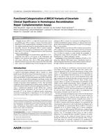 Functional categorization of BRCA1 variants of uncertain clinical significance in homologous recombination repair complementation assays