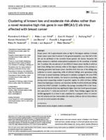 Clustering of known low and moderate risk alleles rather than a novel recessive high-risk gene in non-BRCA1/2 sib trios affected with breast cancer