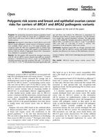 Polygenic risk scores and breast and epithelial ovarian cancer risks for carriers of BRCA1 and BRCA2 pathogenic variants