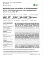 Risperidone plasma concentrations are associated with side effects and effectiveness in children and adolescents with autism spectrum disorder