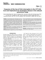 Frequency of the loss of CAA interruption in theHTTCAG tract and implications for Huntington disease in the reduced penetrance range