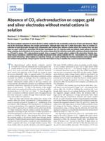 Absence of CO2 electroreduction on copper, gold and silver electrodes without metal cations in solution