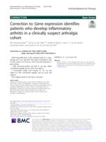 Gene expression identifies patients who develop inflammatory arthritis in a clinically suspect arthralgia cohort (vol 22, 266, 2020)