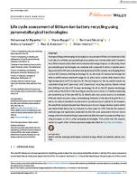 Life cycle assessment of lithium‐ion battery recycling using pyrometallurgical technologies
