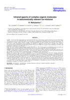 Infrared spectra of complex organic molecules in astronomically relevant ice mixtures