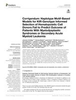 Haplotype motif-based models for KIR-genotype informed selection of hematopoietic cell donors fail to predict outcome of patients with Myelodysplastic Syndromes or secondary Acute Myeloid Leukemia (vol 11,& nbsp;584520, 2021)